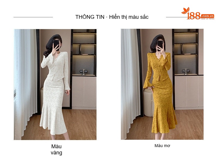Set Áo Khoác và Chân Váy Dáng Dài Nữ Phong Cách Tiểu Thư Thanh Lịch Màu Vàng, Trắng chi tiết 6
