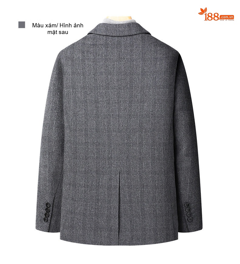 Áo Vest Nam Cashmere Lụa Tằm, Áo Khoác Blazer Kẻ Sọc Thu Đông Phong Cách Casual Màu Xám chi tiết 12