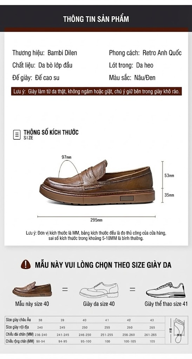 Giày Lười Nam Da Thật Thoáng Khí Đế Mềm Phong Cách Anh Quốc Chiều Cao Đế Khoảng 3cm Màu Đen, Nâu chi tiết 4