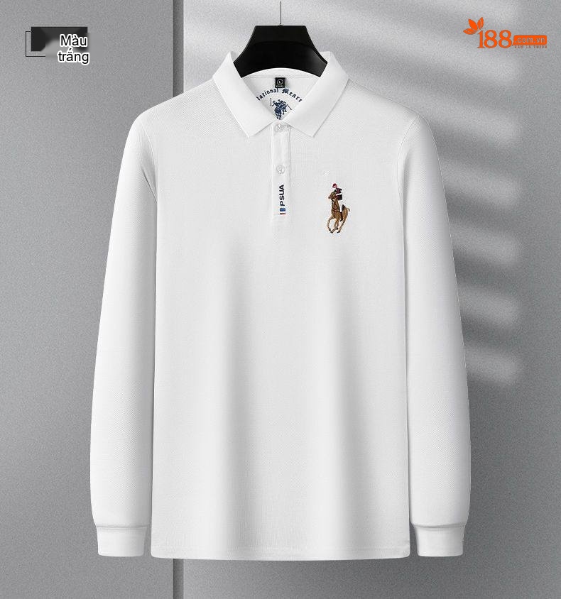 Áo Polo Nam Tay Dài Cotton Cổ Bẻ Phong Cách Doanh Nhân Màu Xanh Lá, Đen, Xanh Dương, Kem... chi tiết 17