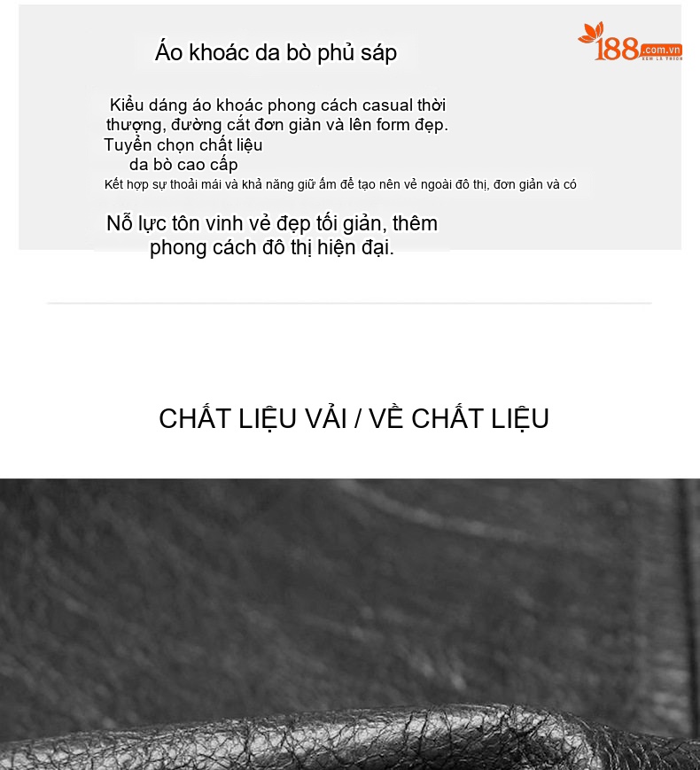 Áo Khoác Da Thật Nam Haining Da Bò Dáng Ôm Phong Cách Hàn Quốc Màu Đen, Nâu, Xanh chi tiết 2