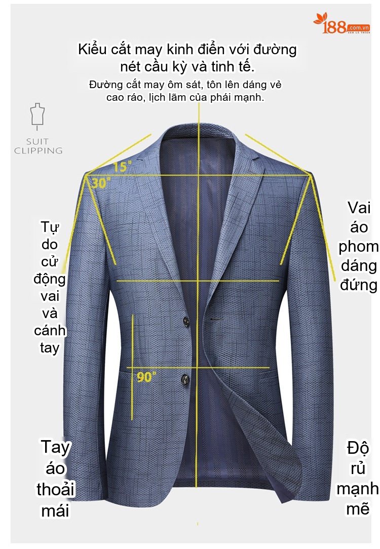 Áo Khoác Vest Nam Mỏng Nhẹ Dáng Ôm Vừa Vặn Không Cần Ủi Màu Xanh chi tiết 5