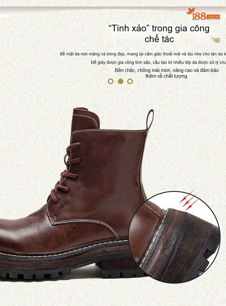 Boot Nữ Cổ Ngắn Da Bò Phong Cách Anh Quốc Chiều Cao Đế Khoảng 5cm Màu Đen, Nâu chi tiết 2