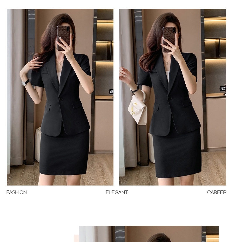 Bộ Vest Công Sở Nữ Tay Ngắn Quần/Chân Váy Màu Xám, Đen chi tiết 20