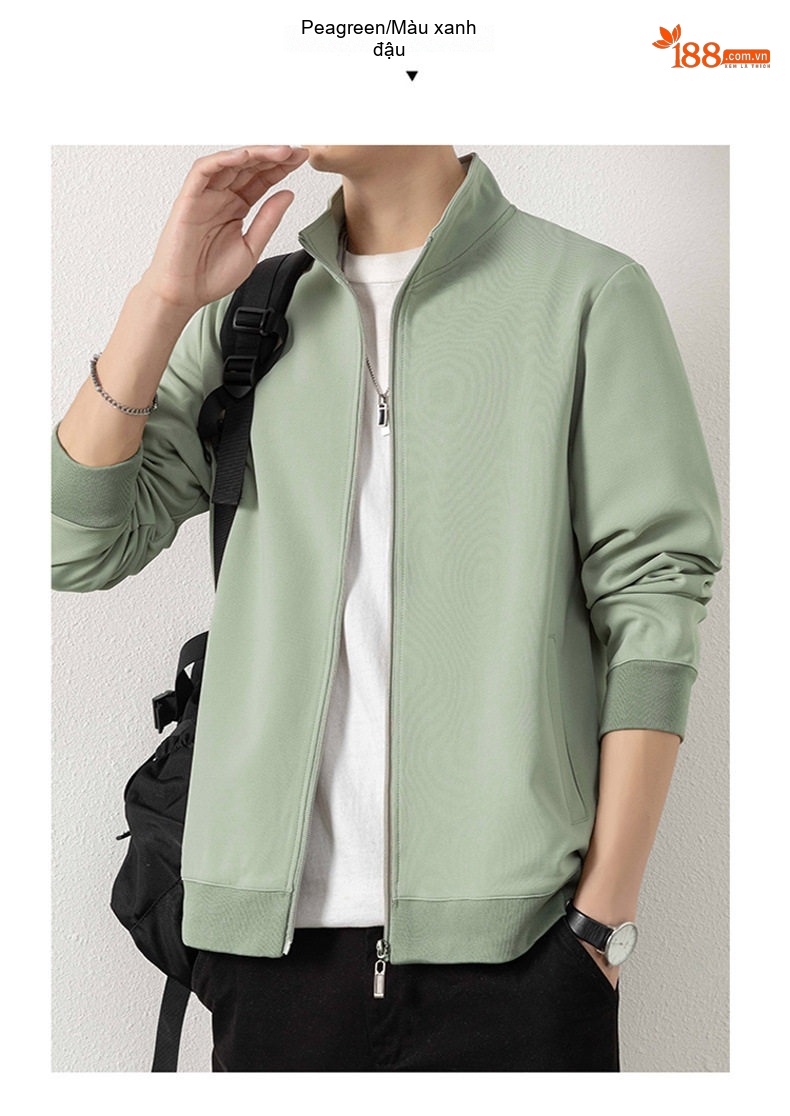 Áo Khoác Bomber Nam Cổ Trụ Khóa Kéo Phong Cách Casual Màu Nâu, Xanh, Đen, Trắng... chi tiết 9