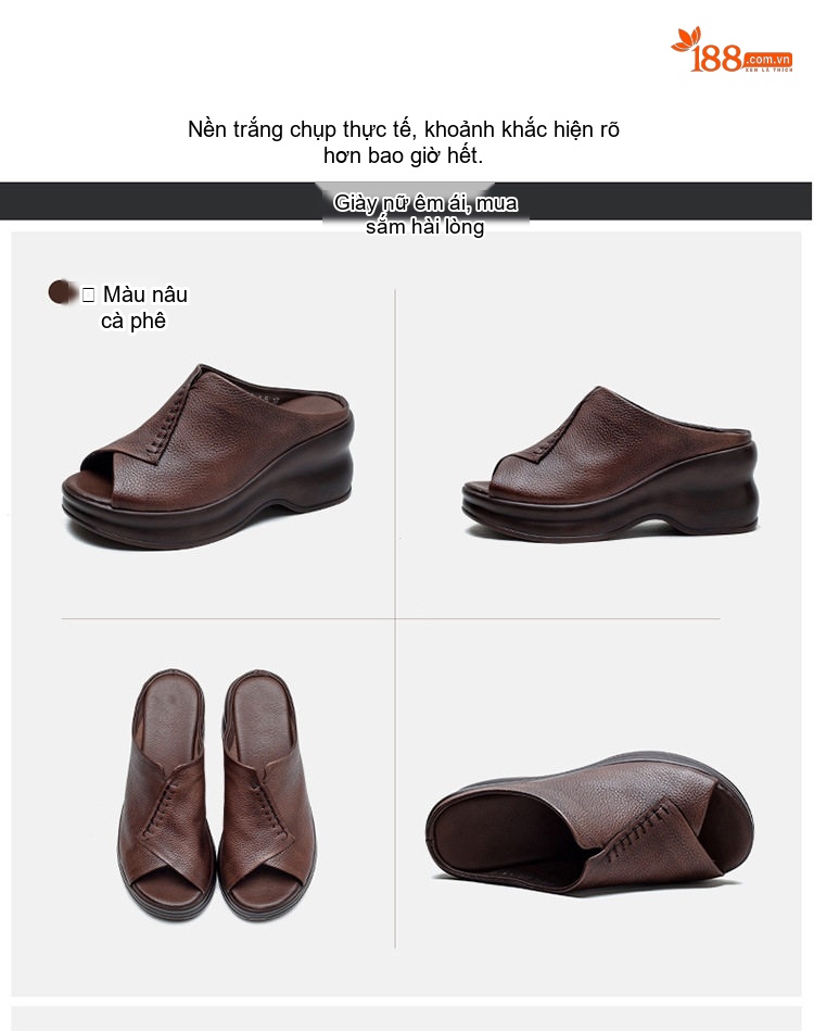 Dép Sục Nữ Da Mờ Đế Xuồng Hở Mũi Chiều Cao Đế Khoảng 6cm Màu Đen, Nâu chi tiết 16