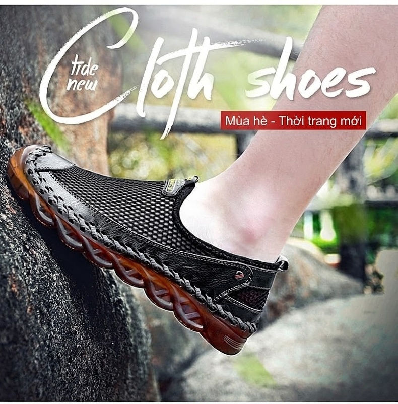 Dép Sục Nam Da Bò Lưới Thoáng Khí Đế Cao Su Siêu Nhẹ Chiều Cao Đế Khoảng 3cm Màu Nâu, Đen chi tiết 2