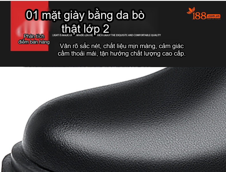 Giày Boot Nam Cổ Lửng Da Bóng Buộc Dây Chiều Cao Đế Khoảng 4cm Màu Đen chi tiết 9