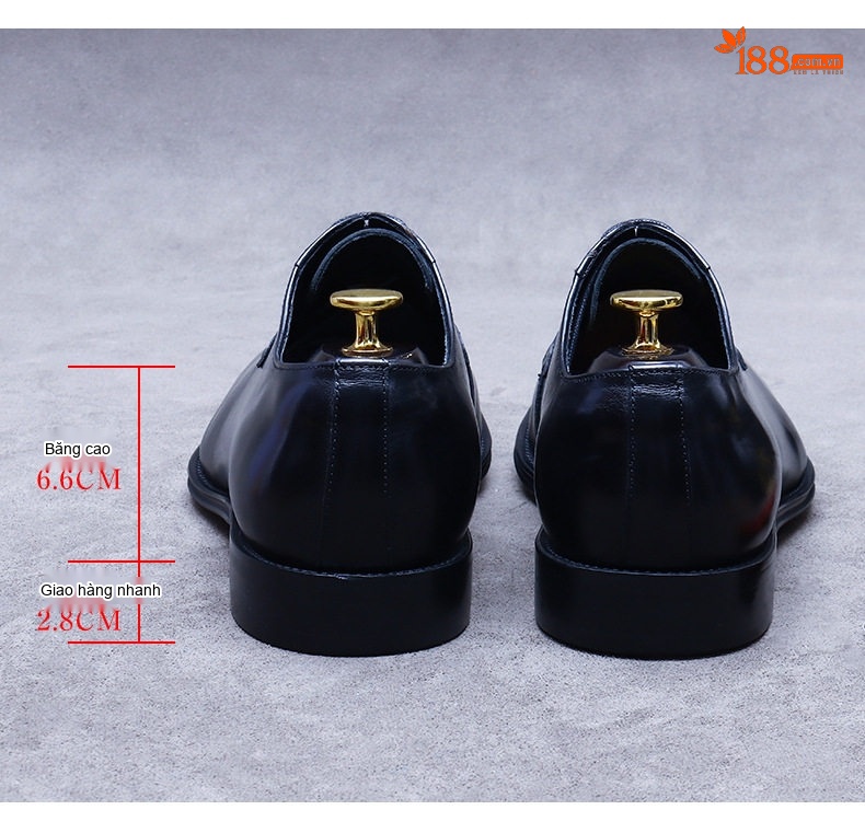 Giày Tây Mũi Nhọn Buộc Dây Nam Da Thật Chiều Cao Đế Khoảng 3cm Màu Đen, Nâu chi tiết 11