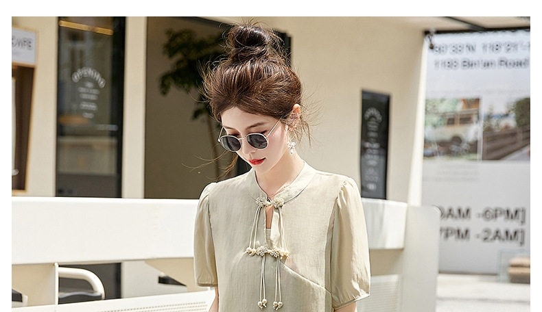 Set Bộ Áo và Chân Váy Nữ Phong Cách Trung Hoa Cách Tân Thanh Lịch Màu Hồng, Be chi tiết 26