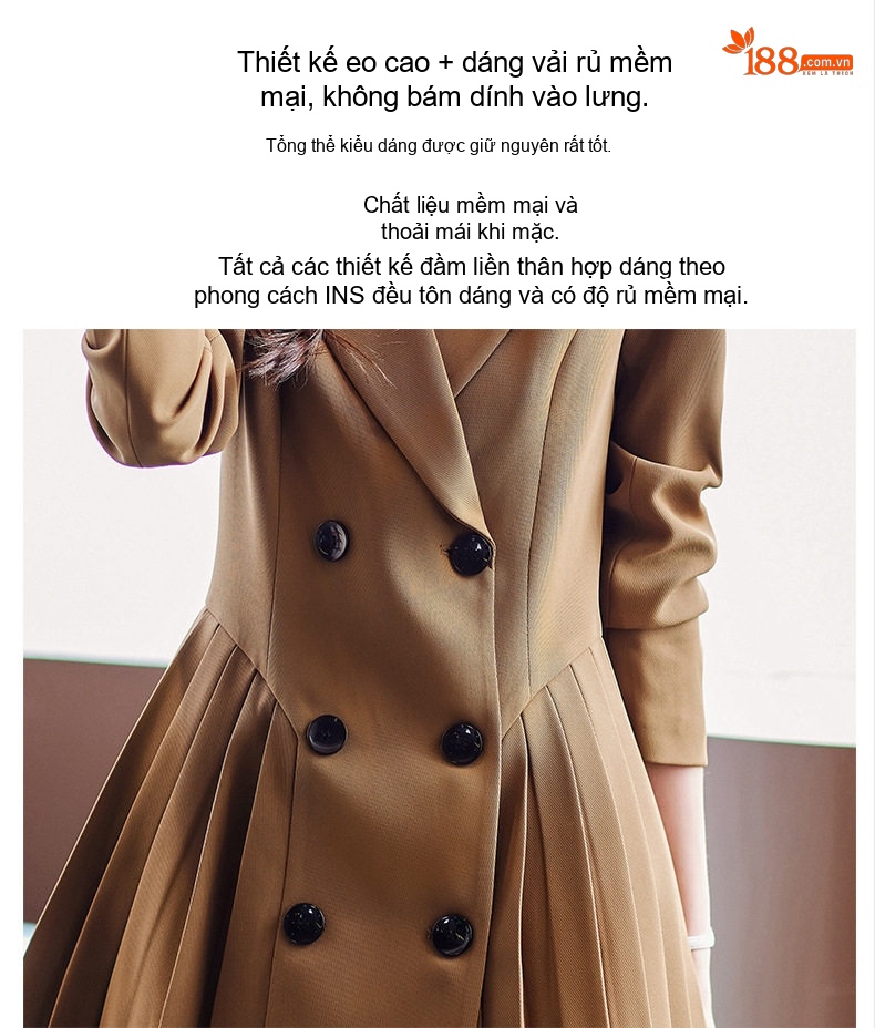 Váy Vest Nữ dáng chữ A Chiết Ly Phong Cách Công Sở Thanh Lịch Màu Đen, Nâu, Xanh chi tiết 8