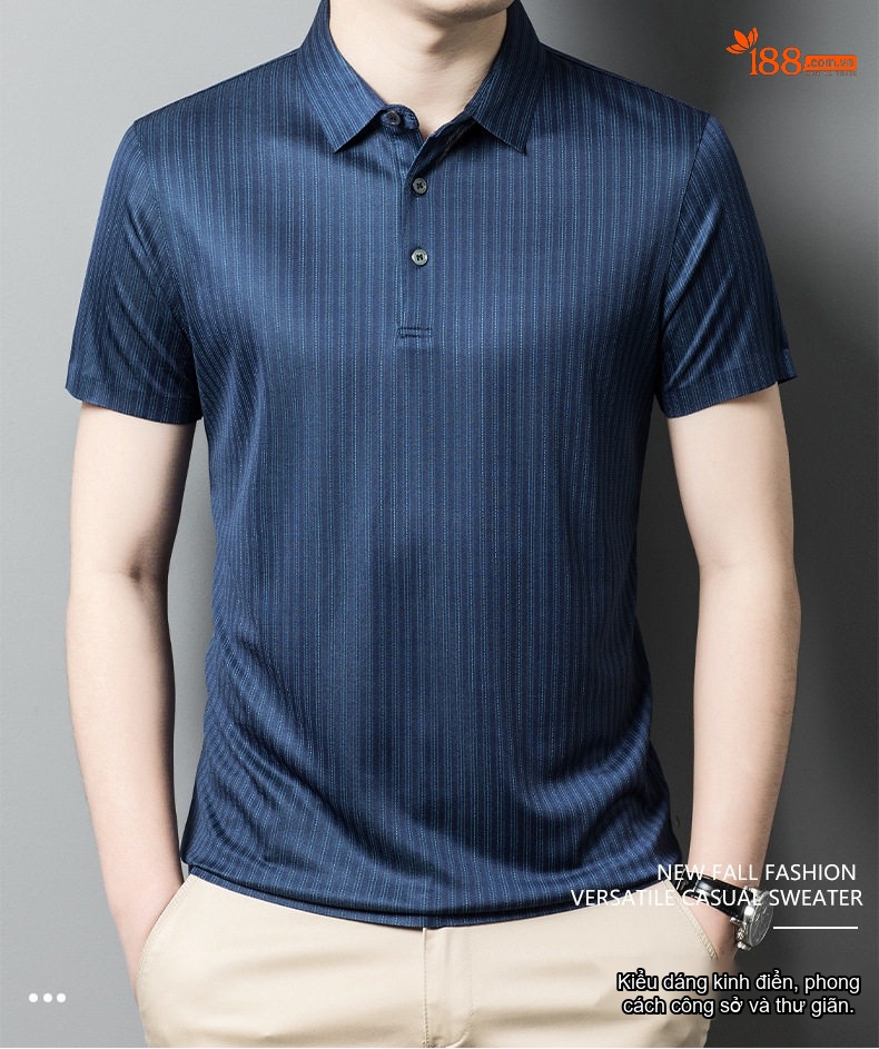 Áo Polo Nam Tay Ngắn Lụa Tằm Cao Cấp Cổ Bẻ Phong Cách Doanh Nhân Màu Xanh Navy, Tím Than chi tiết 1