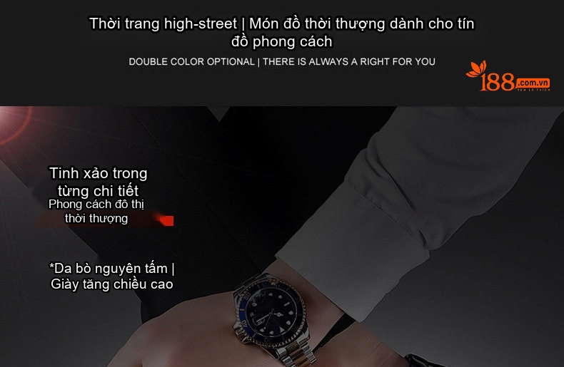 Giày Tây Buộc Dây Nam Da Bóng Chiều Cao Đế 6cm Màu Đen chi tiết 1