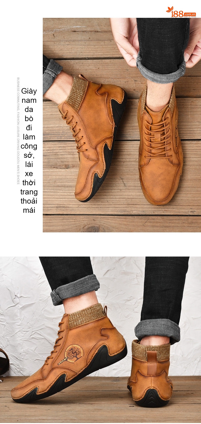 Giày Boot Martin Nam Cổ Lửng Da Mờ Chiều Cao Đế Khoảng 3cm Màu Xanh, Nâu chi tiết 24