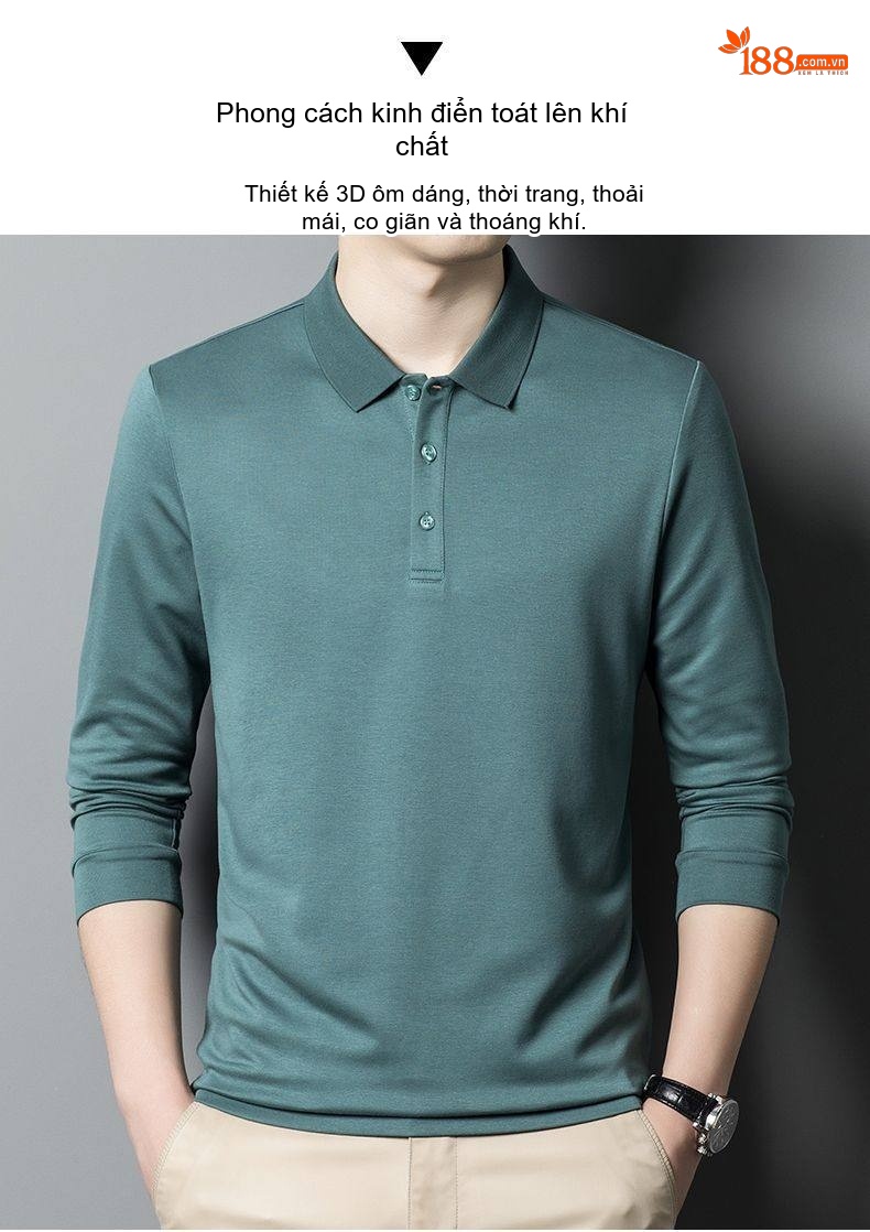 Áo Polo Nam Dài Tay Cao Cấp Kháng Khuẩn 5A Chất Liệu Cotton, Modal Màu Đen, Xanh Navy, Xanh... chi tiết 1