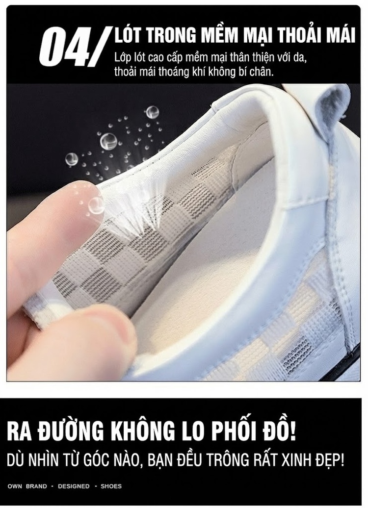 Giày Sneaker Nữ Da Bóng Đế Xuồng Chiều Cao Đế Khoảng 5cm Màu Trắng chi tiết 14