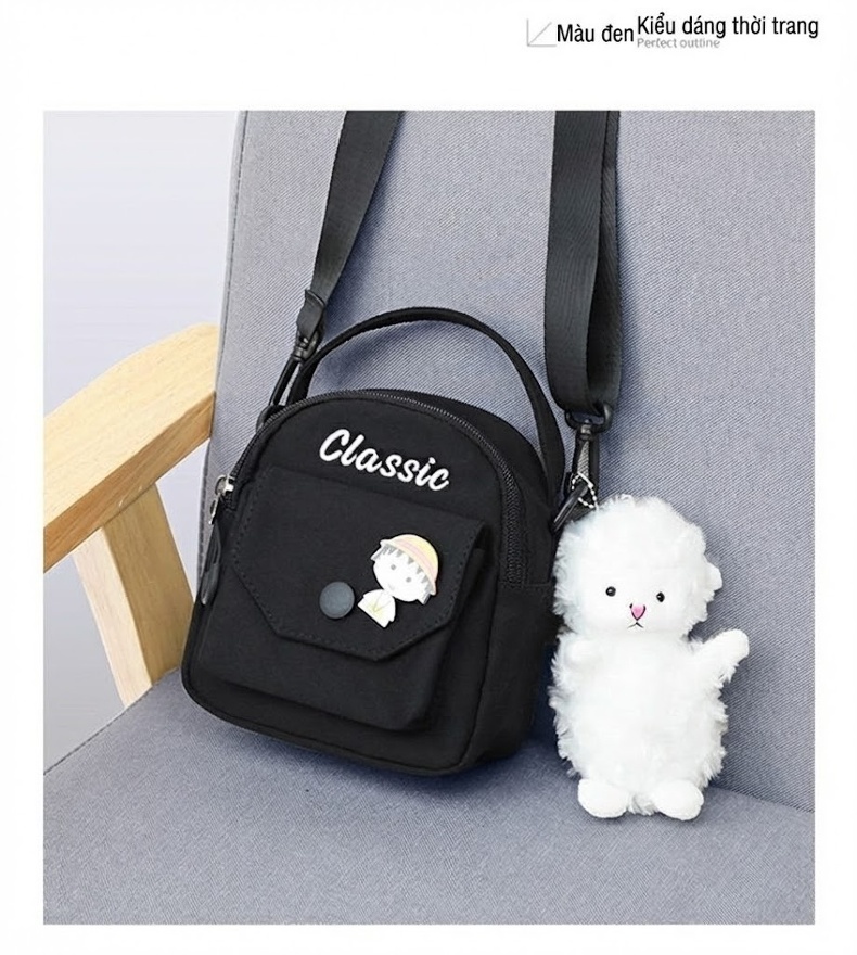 Túi Đeo Chéo Nữ Vải Canvas Mini Đựng Điện Thoại Phong Cách Hàn Quốc Màu Kem chi tiết 32