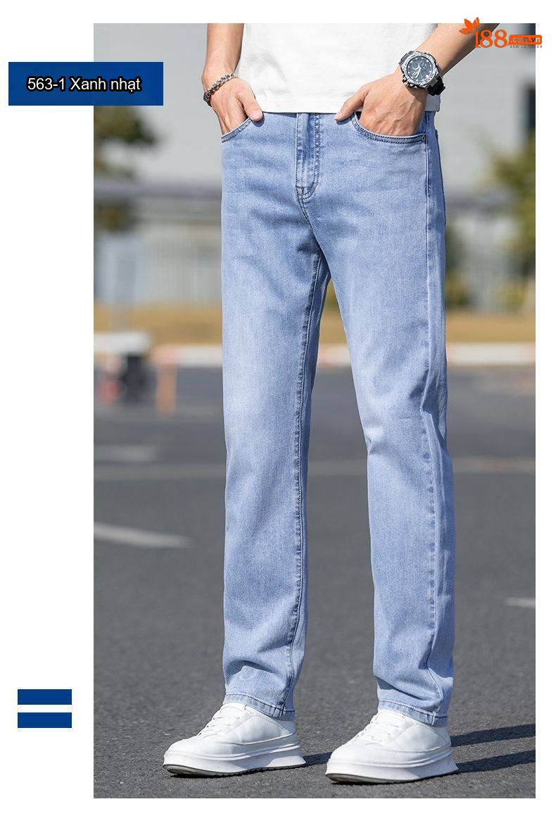 Quần Jeans Nam Ống Đứng Co Giãn Thoải Mái Phong Cách Casual Màu Xanh chi tiết 13