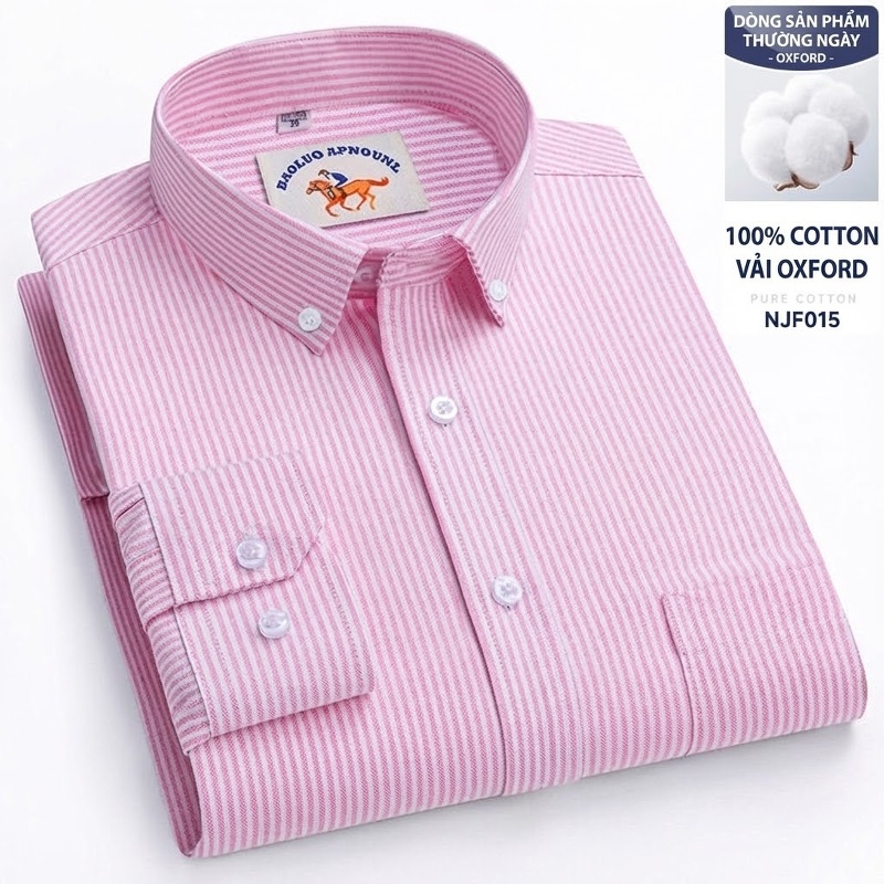 Áo Sơ Mi Nam Tay Dài Oxford Cotton Thoáng Khí Họa Tiết Kẻ Sọc Lớn Màu Xanh Dương, Đen, Trắng, Xám...