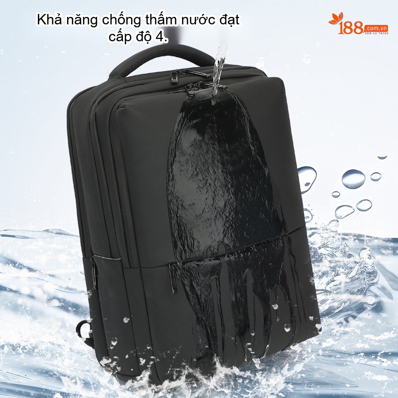 Balo Đôi Nam Nữ Da Bóng Chống Nước Thời Trang Công Sở Đựng Laptop Màu Đen chi tiết 5