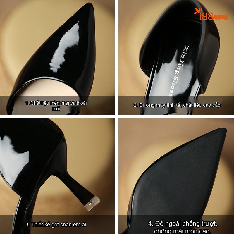 Giày Cao Gót Hở Sườn Nữ Da Bóng Chiều Cao Đế Khoảng 5cm Màu Nude, Đen, Trắng