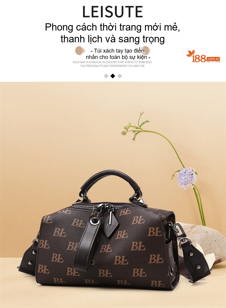 Túi Đeo Chéo Nữ In Họa Tiết Dáng Trống Cỡ Lớn Chất Liệu PVC Màu Nâu chi tiết 1