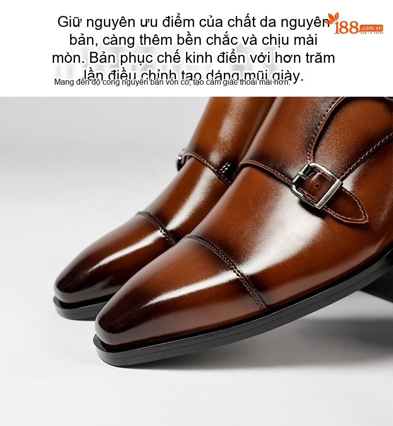 Giày Monkstrap Khóa Cài Nam Da Bóng Chiều Cao Đế Khoảng 3cm Màu Đen, Nâu chi tiết 8