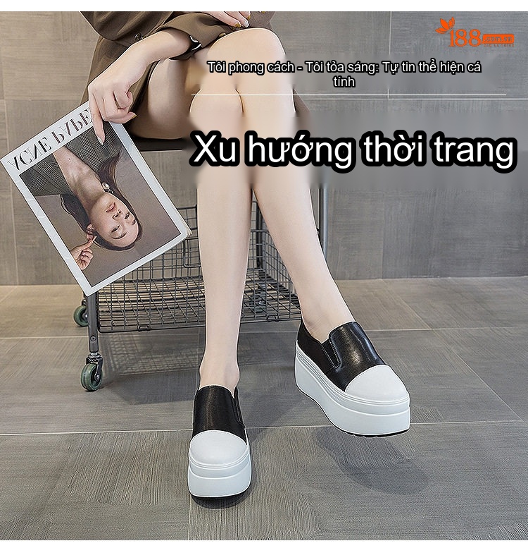 Giày Lười Nữ Da Bóng Đế Xuồng Chiều Cao Đế Khoảng 5cm Màu Trắng, Đen chi tiết 11