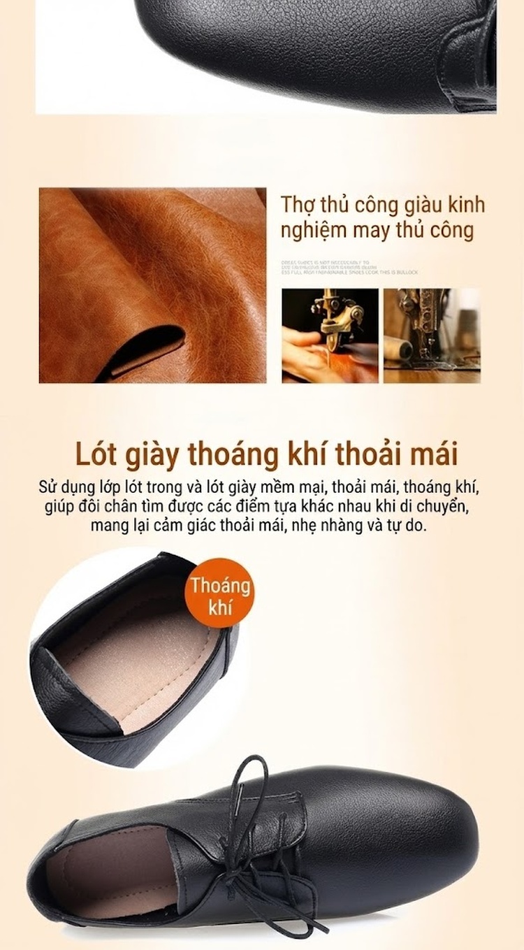 Giày Oxford Nữ Da Mềm Chiều Cao Đế Khoảng 3cm Màu Trắng Kem, Đen, Nâu chi tiết 1