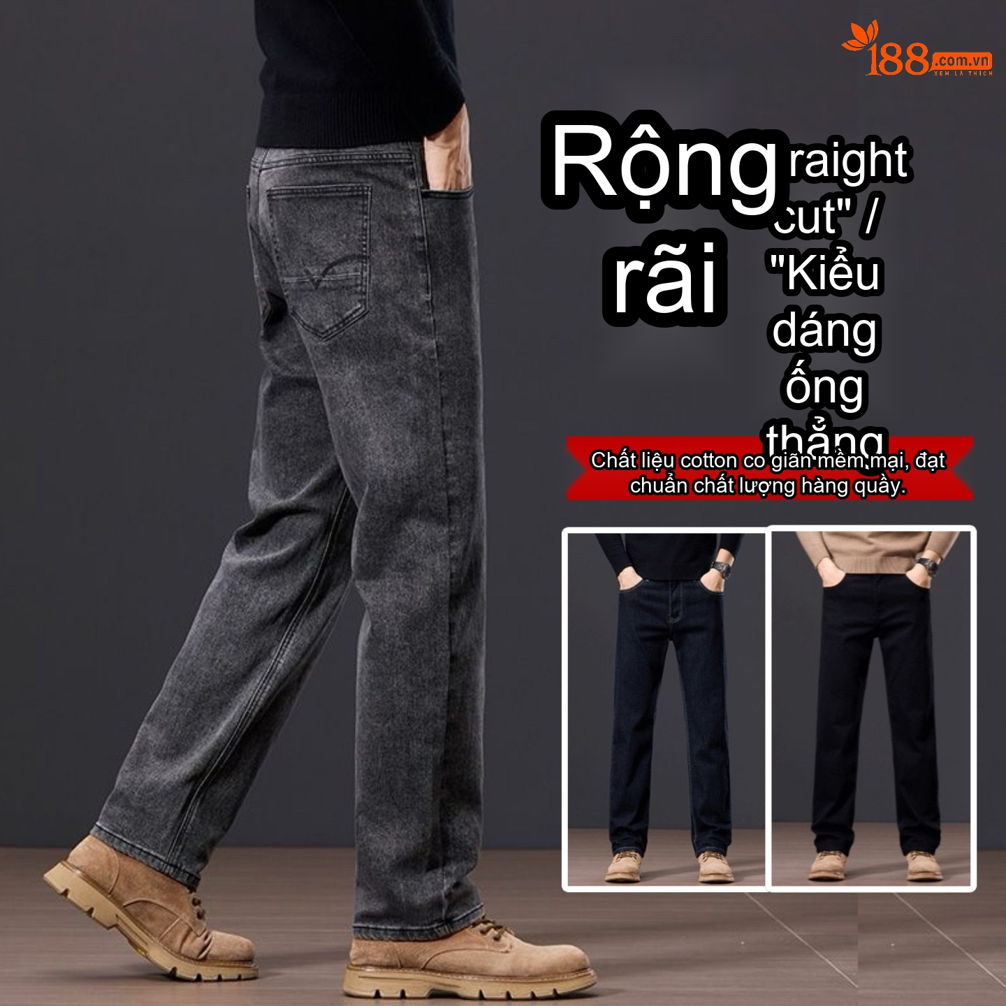 Quần Jean Nam Ống Đứng Rộng Dáng Suông Phong Cách Lịch Lãm Màu Xám Khói
