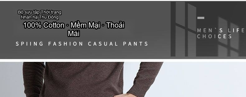 Quần Dài Nam Cotton Ống Suông Rộng Thoải Mái Màu Be, Đen, Xanh Navy, Xám chi tiết 2