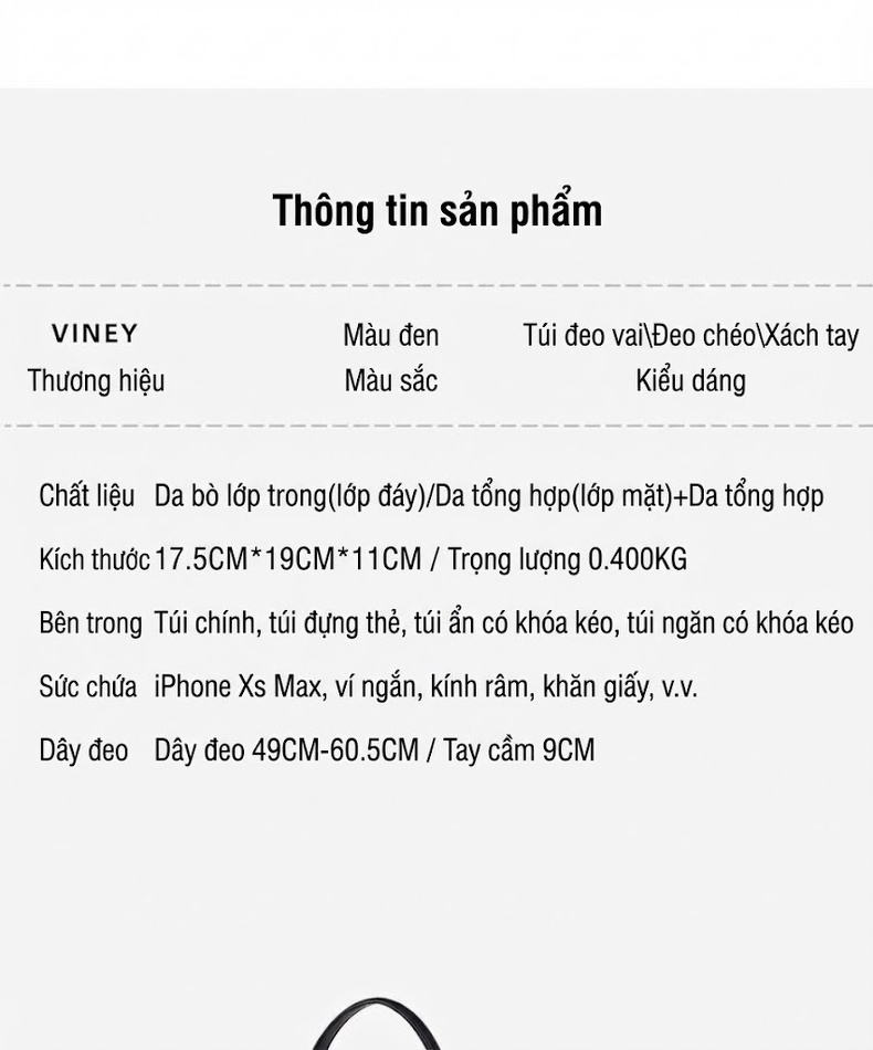 Túi Xách Tay/Đeo Chéo Nữ Da Thật Phong Cách Công Sở Màu Đen chi tiết 3
