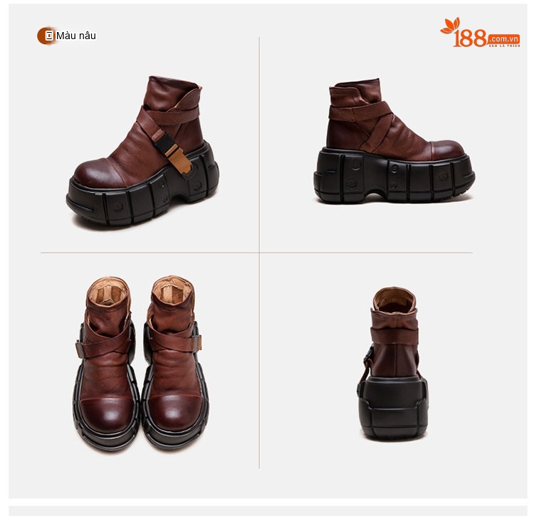 Boot Martin Nữ Da Bò Cổ Cao Đế Bánh Mì Chiều Cao Đế Khoảng 6cm Phong Cách Anh Quốc Màu Đen, Nâu chi tiết 17