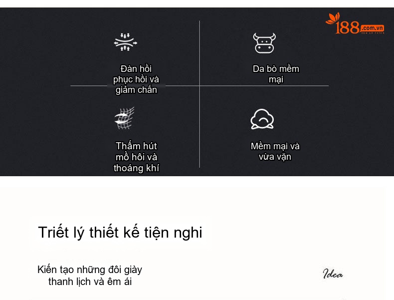 Giày Tây Buộc Dây Nam Da Bò Chiều Cao Đế Khoảng 3cm Màu Đen chi tiết 3