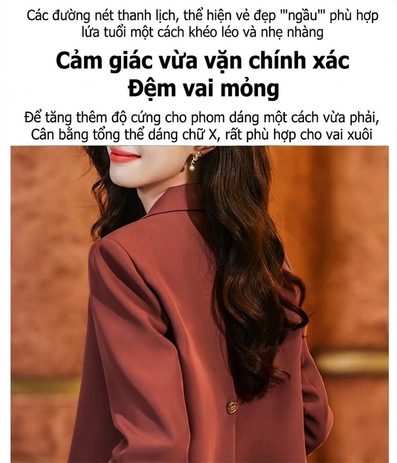 Bộ Vest Công Sở Nữ Tay Dài Dáng Ôm Màu Đen, Nâu, Đỏ Gạch chi tiết 28