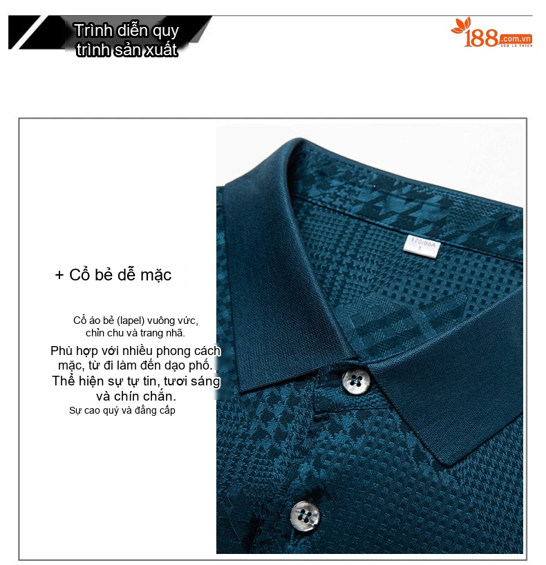Áo Polo Nam Tay Ngắn桑蚕丝 Dệt Jacquard Thoáng Khí Màu Trắng, Xanh, Đen chi tiết 5