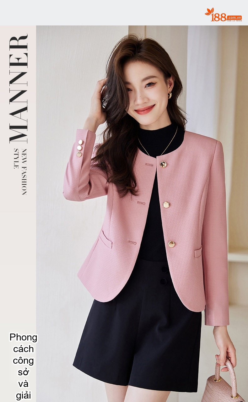 Áo Khoác Blazer Nữ Phong Cách Hàn Quốc Công Sở Thanh Lịch Màu Hồng, Kem, Xanh, Vàng chi tiết 8