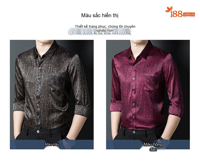 Áo Sơ Mi Dài Tay Nam Lụa Tơ Tằm Hương Vân Sa Họa Tiết Da Rắn Màu Đỏ Rượu Vang, Nâu Đất chi tiết 5
