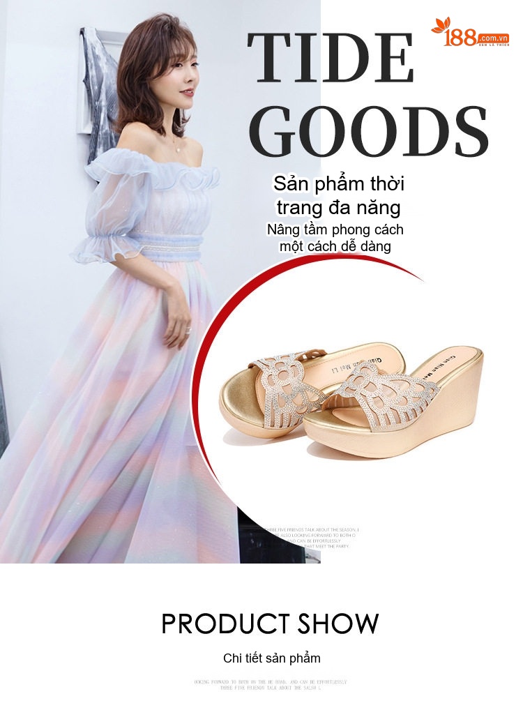 Dép Lê Nữ Đế Xuồng Quai Trong Suốt Đính Đá Chiều Cao Đế Khoảng 6cm Màu Bạc, Đen chi tiết 5