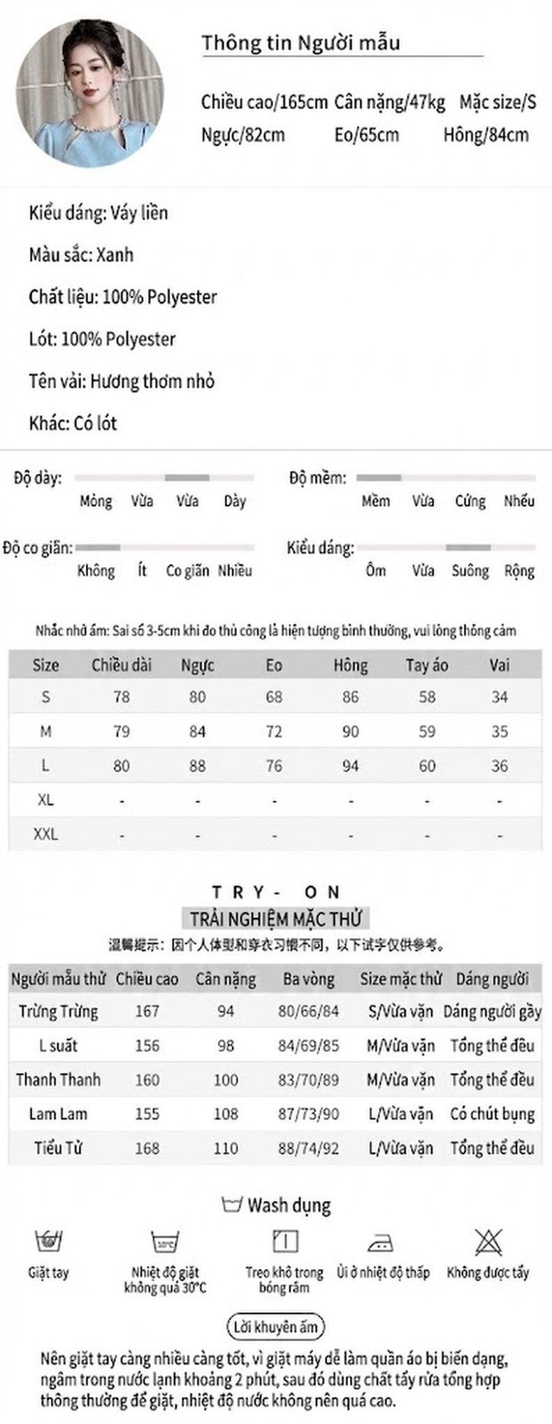 Váy liền thân Nữ Tiểu Thư Cổ Tròn Đính Đá Thiết Kế Khoét Lỗ Đuôi Cá Màu Xanh chi tiết 2