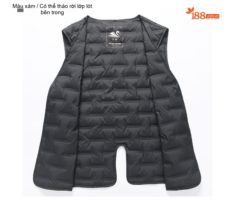 Áo Vest Nam Hai Mặt Lông Cừu Tây Trang Lót Lông Vũ Tháo Rời Phong Cách Thanh Niên Màu Xám, Đen chi tiết 13