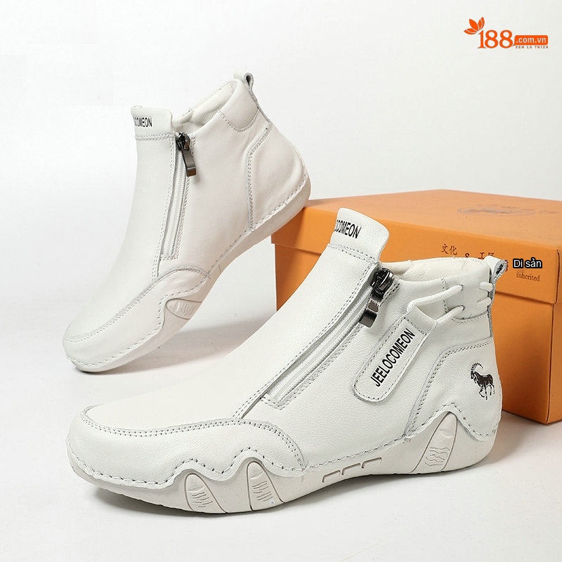 Boot Martin Nữ Da Thật Lót Lông Cao Cổ Đế Cao Su 3cm