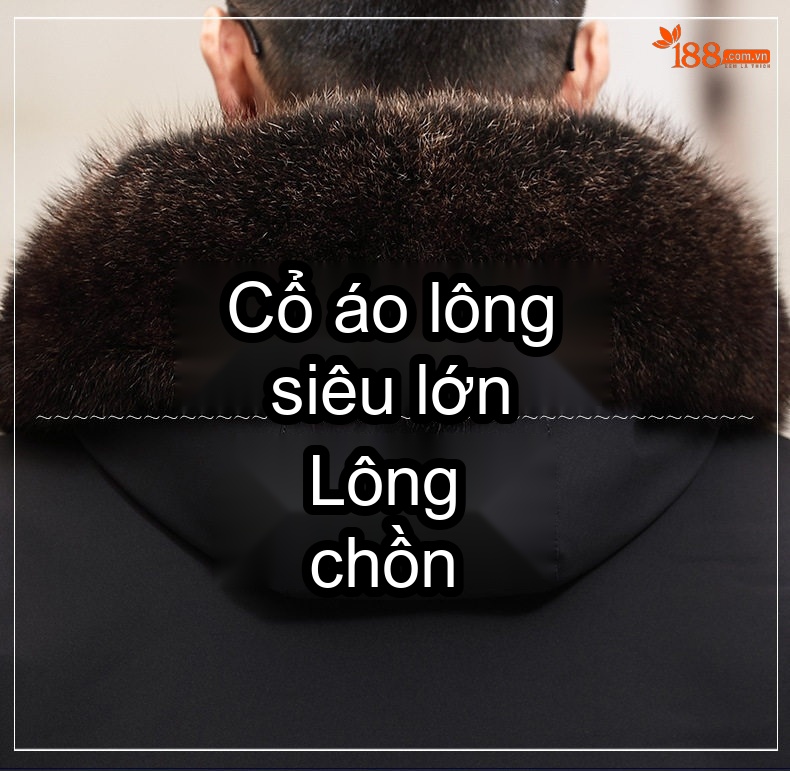 Áo Parka Nam Dáng Dài Lót Lông Thỏ Cổ Lông Cáo Màu Đen chi tiết 2