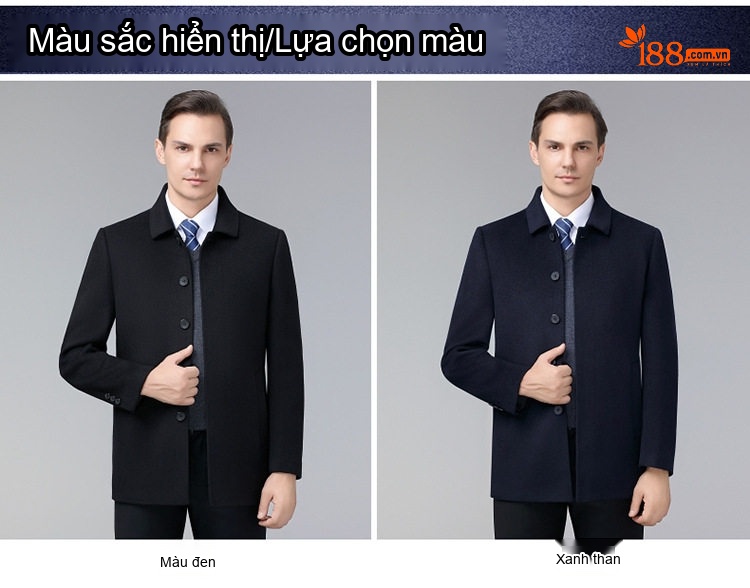 Áo Khoác Dạ Nam Lông Cừu Cao Cấp Dáng Vừa Vặn Màu Đen chi tiết 6