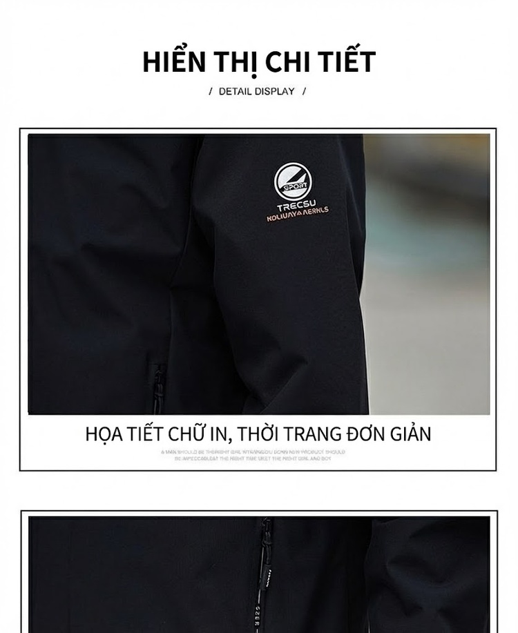 Áo Khoác Gió Nam Có Mũ Trùm Đầu Chống Nước Phong Cách Thể Thao Màu Đen, Xám, Xanh Navy chi tiết 21