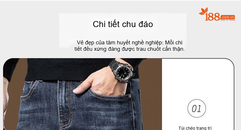 Quần Jean Nam Ống Đứng Co Giãn Thoải Mái Màu Xanh, Đen chi tiết 3
