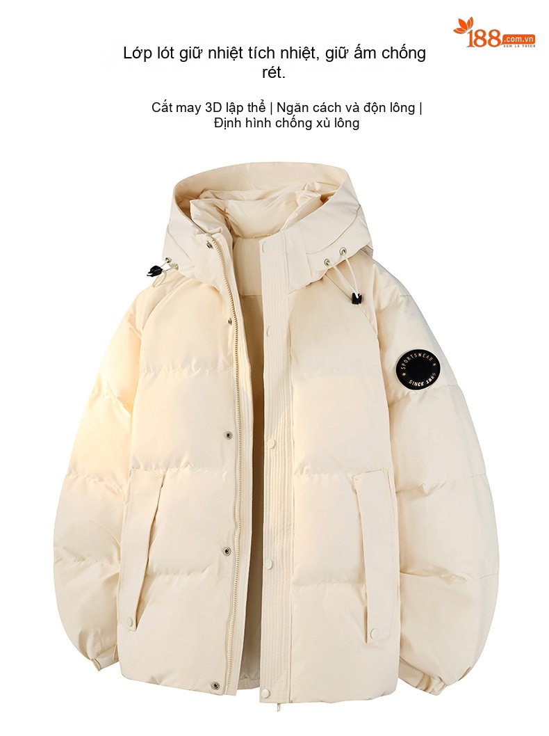 Áo Phao Nam/Nữ 90% Lông Nhung Áo Khoác Parka Dáng Rộng Có Mũ Trùm Đầu Màu Trắng Kem, Đen, Vàng, Nâu chi tiết 3