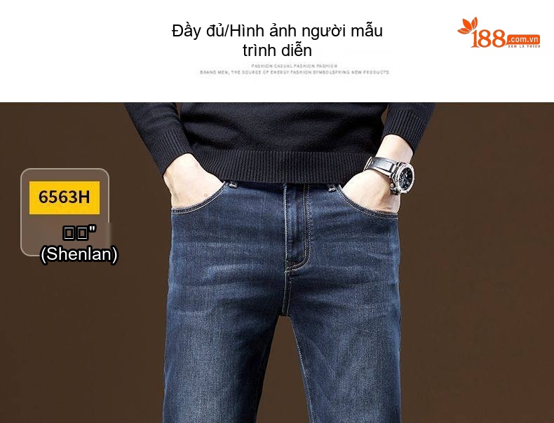 Quần Jean Dáng Suông Nam Co Giãn Thoải Mái Phong Cách Casual Màu Xanh Đen chi tiết 14