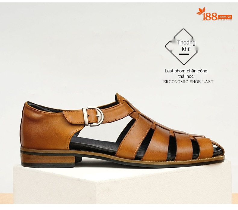 Sandal Rọ Nam Da Bò Quai Khóa Chiều Cao Đế Khoảng 2cm Màu Nâu, Đen chi tiết 4