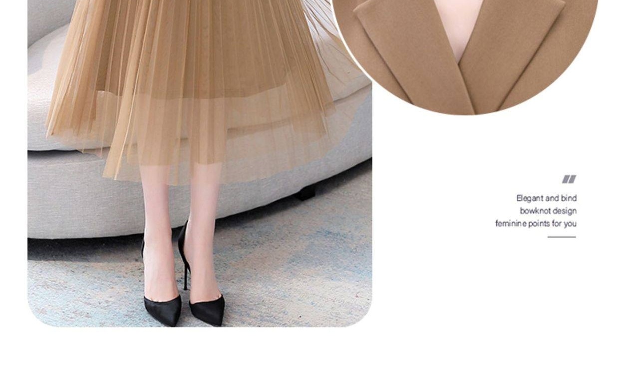 Bộ Vest Blazer Nữ Chân Váy Lưới Dáng Dài Thời Trang Thu Đông Màu Nâu, Đen, Xanh, Cam chi tiết 12